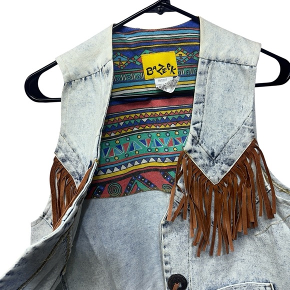 Western 80’s Stone Washed Fringe Denim Vest by Bazerk Medium - Picture 11 of 16
